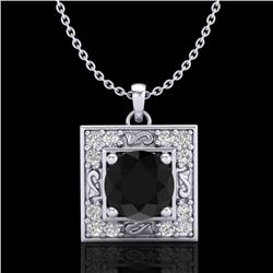 1.02 CTW Fancy Black Diamond Solitaire Art Deco Stud Necklace 18K White Gold - REF-70R9K - 38164