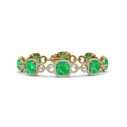 25 CTW Emerald & VS/SI Diamond Certified Bracelet 14K Yellow Gold - REF-457M3F - 23022