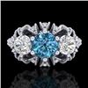 Image 2 : 2.26 CTW Intense Blue Diamond Art Deco Micro Pave 3 Stone Ring 18K White Gold - REF-254R5K - 37747