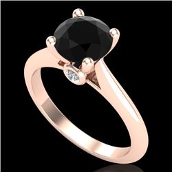 1.6 CTW Fancy Black Diamond Solitaire Engagement Art Deco Ring 18K Rose Gold - REF-100W2H - 38214