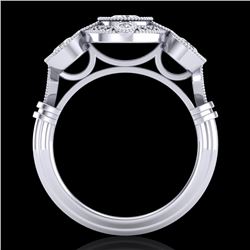 1.51 CTW VS/SI Diamond Solitaire Art Deco 3 Stone Ring 18K White Gold - REF-300R2K - 36986