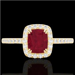 1.25 CTW Ruby & Micro Pave VS/SI Diamond Certified Halo Ring 10K Yellow Gold - REF-34F2M - 22909