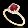 Image 2 : 1.25 CTW Ruby & Micro Pave VS/SI Diamond Certified Halo Ring 10K Yellow Gold - REF-34F2M - 22909