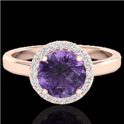 2 CTW Amethyst & Halo VS/SI Diamond Micro Pave Ring Solitaire 14K Rose Gold - REF-40W2H - 21616