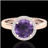Image 1 : 2 CTW Amethyst & Halo VS/SI Diamond Micro Pave Ring Solitaire 14K Rose Gold - REF-40W2H - 21616