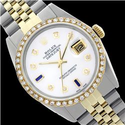 Rolex Ladies Two Tone 14K Gold/SS, Diam Dial & Diam/Sapphire Bezel, Saph Crystal - REF-368R7Z