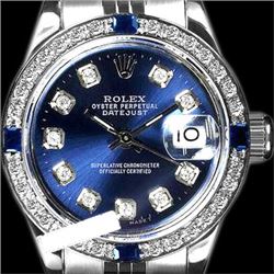 Rolex Ladies Stainless Steel, Diam Dial & Diam/Sapphire Bezel, Saph Crystal - REF-355W6K