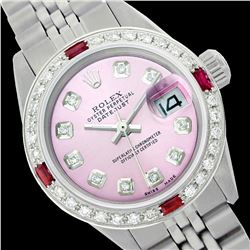 Rolex Ladies Stainless Steel, Diam Dial & Diam/Ruby Bezel, Saph Crystal - REF-355N6F
