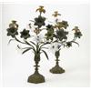 Image 1 : A pair of foliate brass table candelabrum, each with three gilt metal branches, four opaque glass...