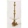 Image 1 : A gilt metal and glass centrepiece lamp, with fluted and knopped stem above a glass scalloped edg...