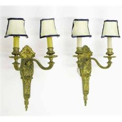 A set of six Louis XV design ormolu 2-branch wall lights, 14ins...