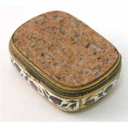 A gilt metal and granite mounted trinket box, decorated with a foliate polychrome enamel band, 2....