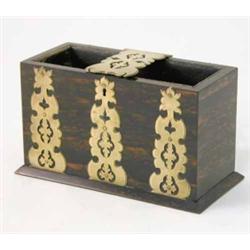 A coromandel diary box, of rectangular form with foliate brass lock plate and mounts on plinth ba...