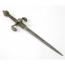 A 16th century style steel dagger, with 9.75 ins pierced blade, chiselled shell quillons, wire wo...
