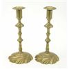 Image 1 : A large pair of 18th century brass candlesticks, with multi knopped stems on swirl bases, circa 1...