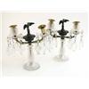Image 1 : A pair of Regency cut glass, lustre hung candelabra, with eagle head terminals and scrolling gilt...