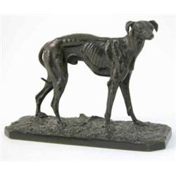 Pierre Jules Mene, a French animalier bronze model of a greyhound, naturalistically cast standing...