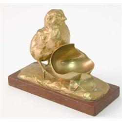 An ormolu chick and egg group signed G Gardet, on red marble plinth, with foundry mark for F Barb...