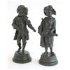Image 1 : A pair of French bronze figures, of a young boy playing the violin and a girl with a hurdy-gurdy,...