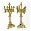 Image 1 : A pair of Gothic style gilt metal five branch table candelabrum, the knopped stem supported on tr...