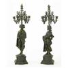 Image 1 : A pair of spelter five branch figural candelabrum, cast as a young boy playing the bagpipes and a...