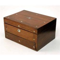 A Victorian rosewood work-box, with fitted tray and spring-loaded drawer beneath, 12ins...