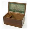 Image 1 : A Victorian mahogany box, with a painted view of a tall ship at sea on the interior of the lid, i...