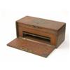 Image 1 : A mid 19th century tooled leather jewellery case, the hinged lid and fall front, with recessed br...