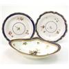 Image 1 : A group of five late 18th century Derby plates, decorated with a central blue and gilt scrolling...