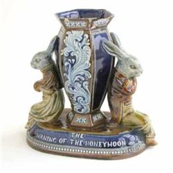 A Doulton Lambeth glazed stoneware vase, by George Tinworth entitled 'The Waning of the Honeymoon...