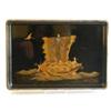 Image 1 : A Japanese lacquered papier mache tray, gilded with a junk filled with cargo, 16.75ins...