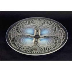 A Lalique opalescent glass Coquilles plate, pre-war, cat ref. 3012, engraved mark R.Lalique, Fran...