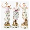 Image 1 : A set of three late 19th century Dresden female figures, variously singing and dancing, their lon...