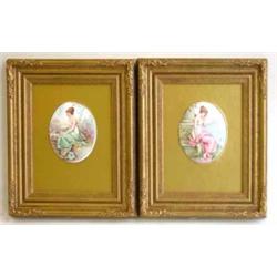 A pair of Minton oval plaques, painted by Lucien Boullemier, classical ladies, each seated beside...