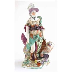An 18th century English porcelain figure, of a classical lady, Derby or Chelsea-Derby, standing b...
