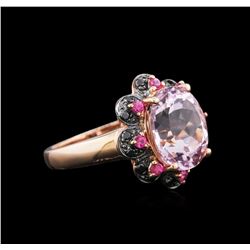 14KT Rose Gold 5.18 ctw Kunzite, Pink Sapphire and Black Diamond Ring