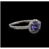 Image 1 : 0.82 ctw Tanzanite and Diamond Ring - 18KT White Gold