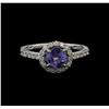 Image 2 : 0.82 ctw Tanzanite and Diamond Ring - 18KT White Gold