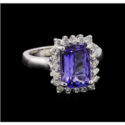 3.25 ctw Tanzanite and Diamond Ring - 14KT White Gold