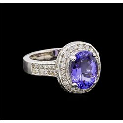 4.20 ctw Tanzanite and Diamond Ring - 14KT White Gold