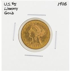 1908 $5 Liberty Head Half Eagle Gold Coin