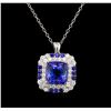 Image 2 : GIA Cert 16.70 ctw Tanzanite, Sapphire and Diamond Pendant With Chain - 14KT Whi