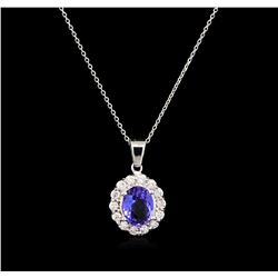 1.75 ctw Tanzanite and Diamond Pendant With Chain - 14KT White Gold