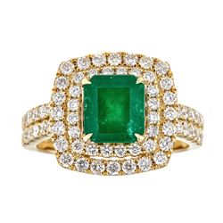 1.86 ctw Emerald and Diamond Ring - 18KT Yellow Gold