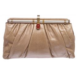 Judith Leiber Beige Snakeskin Clutch