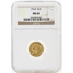 1910 $2 1/2 Indian Head Quarter Eagle Gold Coin NGC MS64