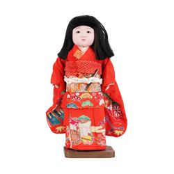 Vintage Japanese Hand Painted Ichimatsu Porcelain Geisha Girl Doll with Silk Kim