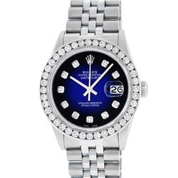 Rolex Mens Stainless Steel Blue Vignette 3 ctw Channel Set Diamond Datejust Wris