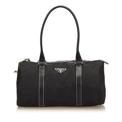 Prada Black Nylon Leather Barrel Shoulder Bag