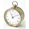 Image 1 : A small circular brass timepiece, enamelled dial with subsidiary seconds, (no key; dial cracked)...